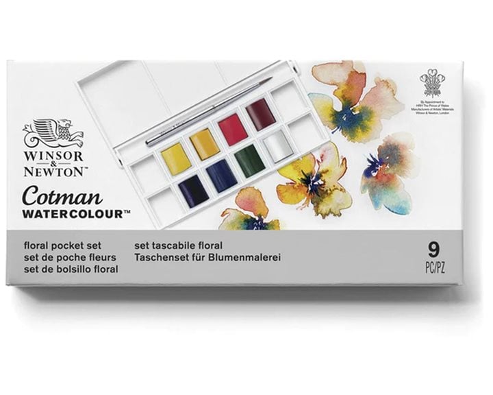 Winsor & Newton Cotman Κασετίνα με 8 Πλακάκια Ακουαρέλας & Πινέλο Floral