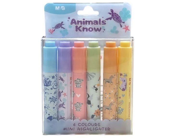 Σετ Μαρκαδόρων Υπογράμμισης 6τμχ Mini Animals Know AHM29671