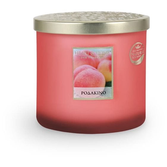 Κερί Αρωματικό Heart & Home Με Διπλό Φυτίλι Ροδάκινο 220gr