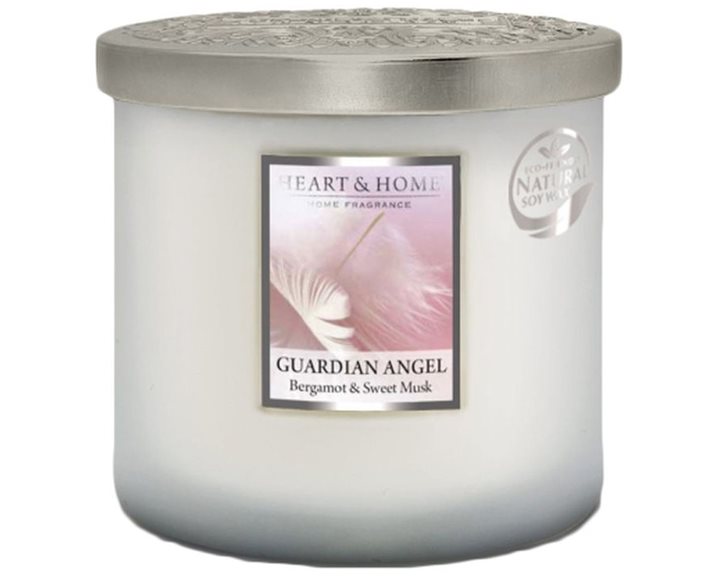 Κερί Αρωματικό Heart & Home Με Διπλό Φυτίλι Φύλακας Άγγελος Bergamont & Sweet Musk 220gr