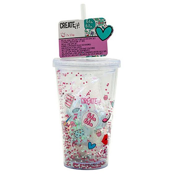 Σετ Ποτήρι με Καλαμάκι, Σαπούνι και Bath Bombs Blueberry (Light Blue) Create It!