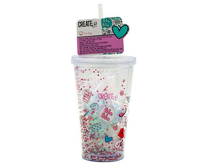 Σετ Ποτήρι με Καλαμάκι, Σαπούνι και Bath Bombs Blueberry (Light Blue) Create It!