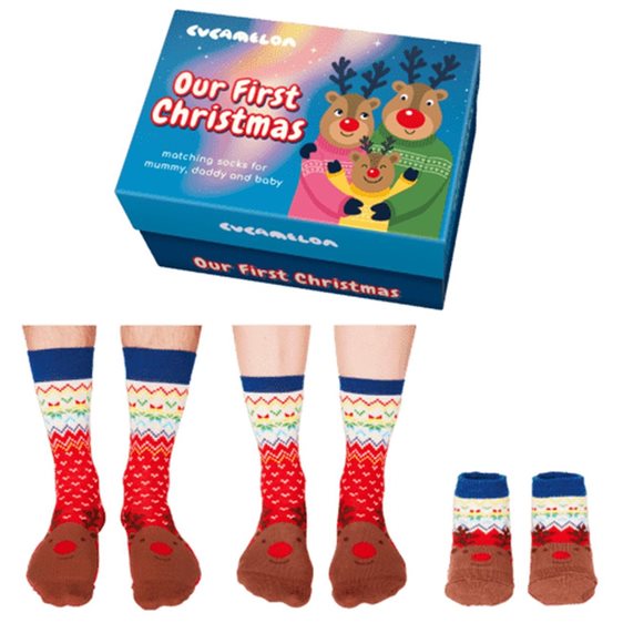 Κάλτσες CucamelonKids 3 Pairs Of Matching Socks Our First Christmas (UK 6-11, UK 4-8, 1 newborn +)
