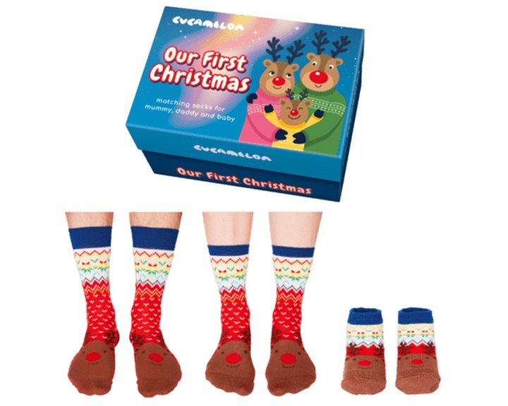 Κάλτσες CucamelonKids 3 Pairs Of Matching Socks Our First Christmas (UK 6-11, UK 4-8, 1 newborn +)