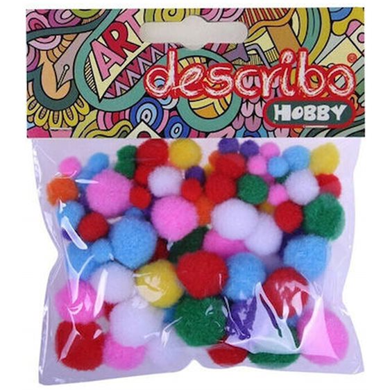 Pompons Describo10,15,20,25mm Σετ 80τεμ. Διάφορα Χρώματα