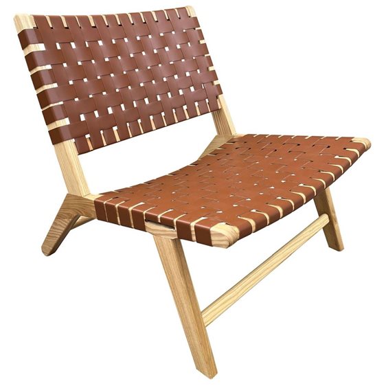 DUNE MAX Lounge Καρέκλα, Ξύλο Απόχρωση Φυσικό, Κάθισμα-Πλάτη Ιμάντες Pu Καφέ Ε7516,1