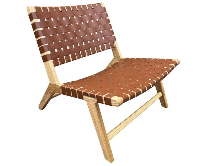 DUNE MAX Lounge Καρέκλα, Ξύλο Απόχρωση Φυσικό, Κάθισμα-Πλάτη Ιμάντες Pu Καφέ Ε7516,1