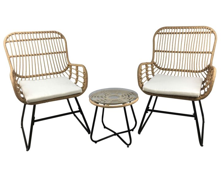 SALSA Yard Set: Τραπέζι + 2 Πολυθρόνες, Μέταλλο Μαύρο, Wicker Φυσικό, Μαξιλάρια Εκρού Ε292,S