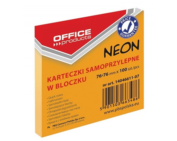Αυτοκόλλητες Σημειωσεις Office Products Neon 76x76mm 100τμχ Πορτοκαλί 14046611-07