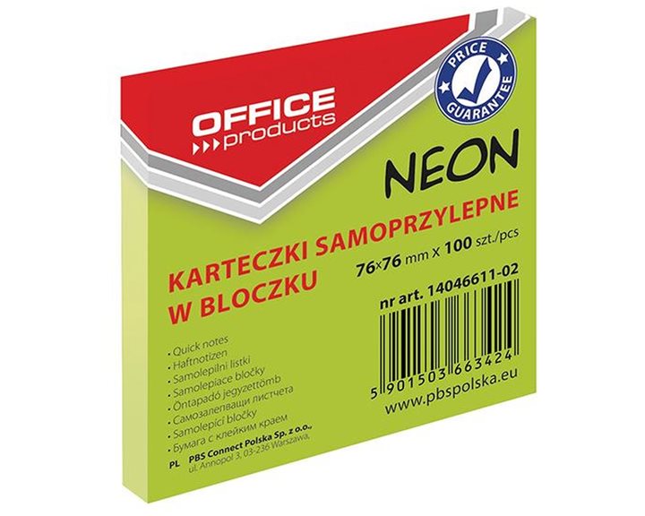 Αυτοκόλλητες Σημειωσεις Office Products Neon 76x76mm 100τμχ Πράσινο 14046611-02