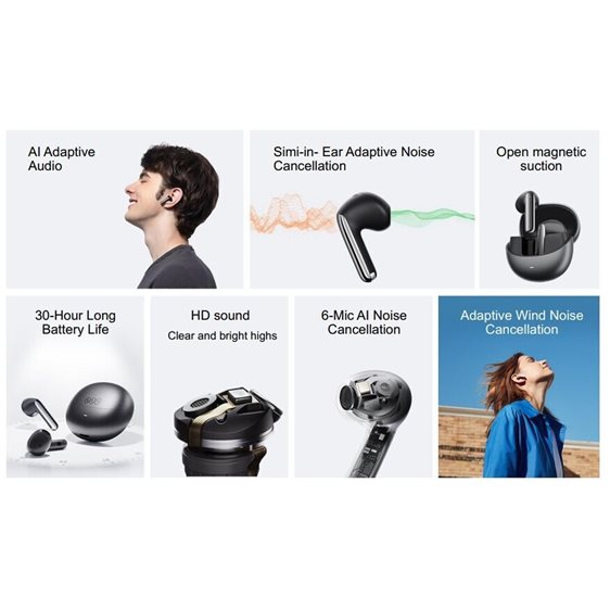 QCY AilyBuds Pro Semi-Ear ANC TWS Black 6 mic & A.I. Noise Cancel. LDAC Audio Ultra HD Multi-point