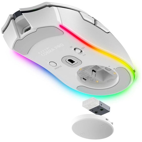 Razer COBRA PRO WHITE - Wireless Gaming Mouse - 30000 DPI - RGB UNDERGLOW - Bluetooth / 2.4Ghz - 77g