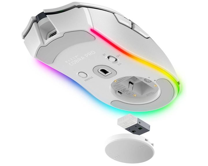 Razer COBRA PRO WHITE - Wireless Gaming Mouse - 30000 DPI - RGB UNDERGLOW - Bluetooth / 2.4Ghz - 77g