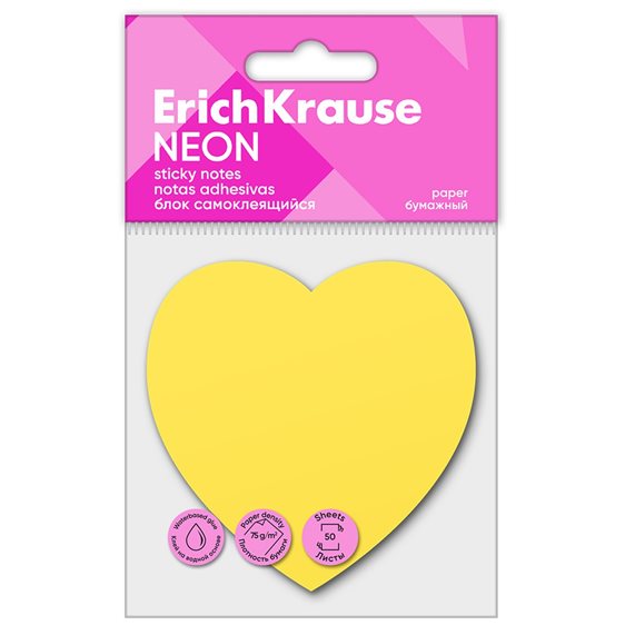 Αυτοκόλλητες Σημειώσεις Erichkrause Neon Heart 50φ. Yellow 61724