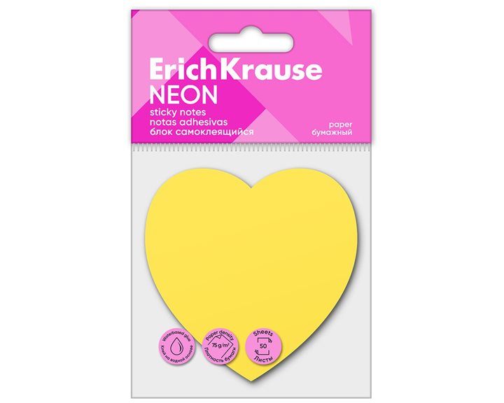 Αυτοκόλλητες Σημειώσεις Erichkrause Neon Heart 50φ. Yellow 61724