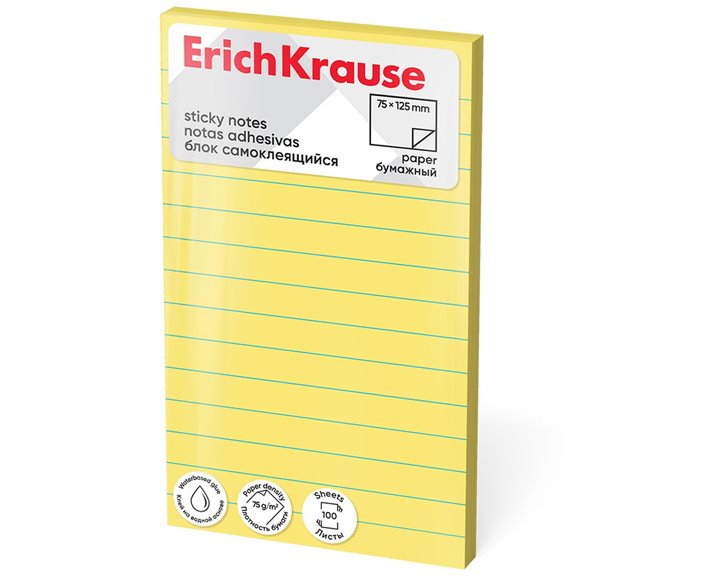 Αυτοκόλλητες Σημειώσεις Erichkrause με Γραμμές 125x75mm 100φ. Yellow 61722