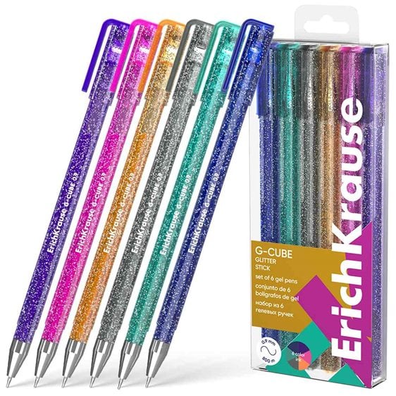 Στυλό Gel ErichKrause Σετ 6τμχ Διαφορετικά Χρώματα G-Cube Stick Glitter 1.0 61458