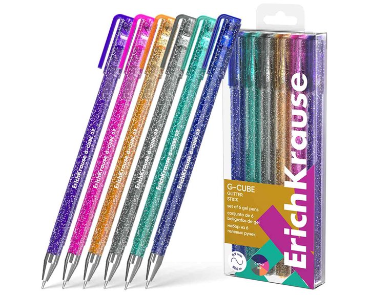 Στυλό Gel ErichKrause Σετ 6τμχ Διαφορετικά Χρώματα G-Cube Stick Glitter 1.0 61458