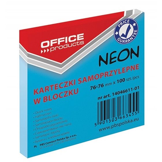 Αυτοκόλλητες Σημειωσεις Office Products Neon 76x76mm 100τμχ Μπλε 14046611-01