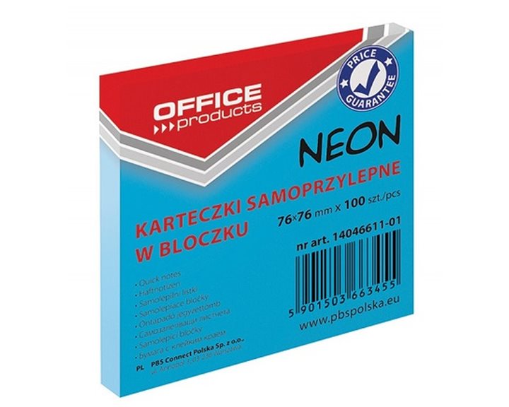 Αυτοκόλλητες Σημειωσεις Office Products Neon 76x76mm 100τμχ Μπλε 14046611-01