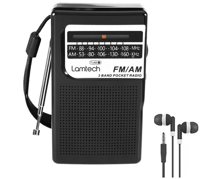 LAMTECH POCKET RADIO WITH EARPHONES JACK BLACK