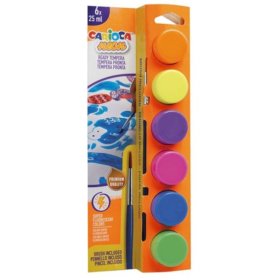 Carioca Τέμπερα Ζωγραφικής Neon 25ml x6 Χρώματα με Πινέλο 40486