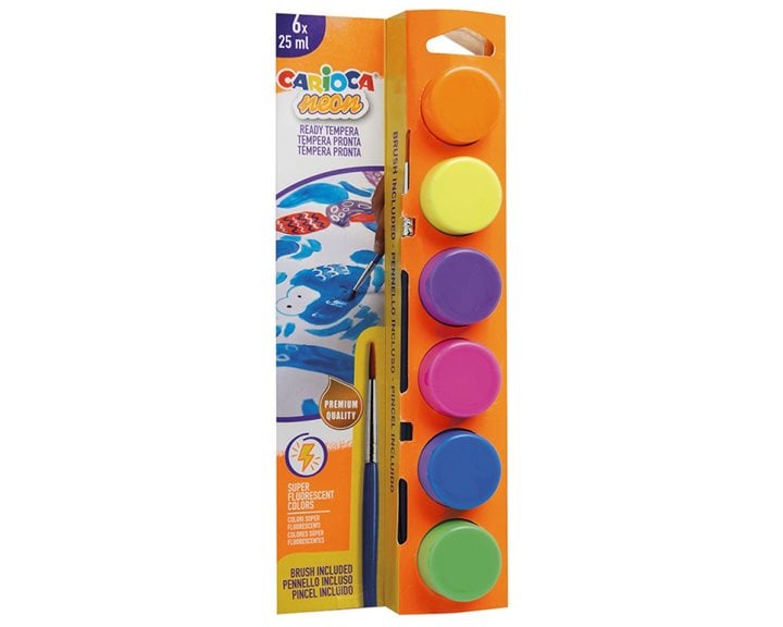 Carioca Τέμπερα Ζωγραφικής Neon 25ml x6 Χρώματα με Πινέλο 40486