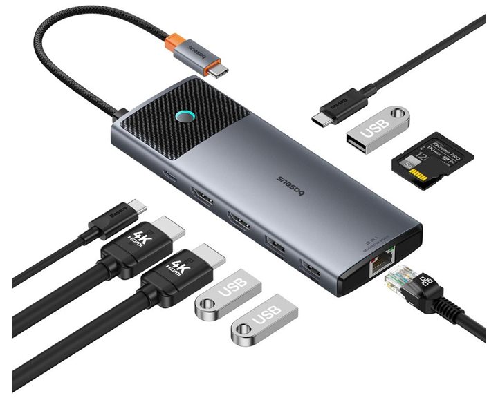 Baseus Docking Station 10σε1 2x HDMI USB-C 3xUSB-A+RJ45+SD/TF PD Γκρι (B00061800813-01) (BASB00061800813-01)