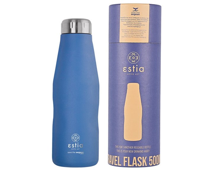 Estia Θερμός Travel Flask Save The Aegean 500Ml Denim Blue