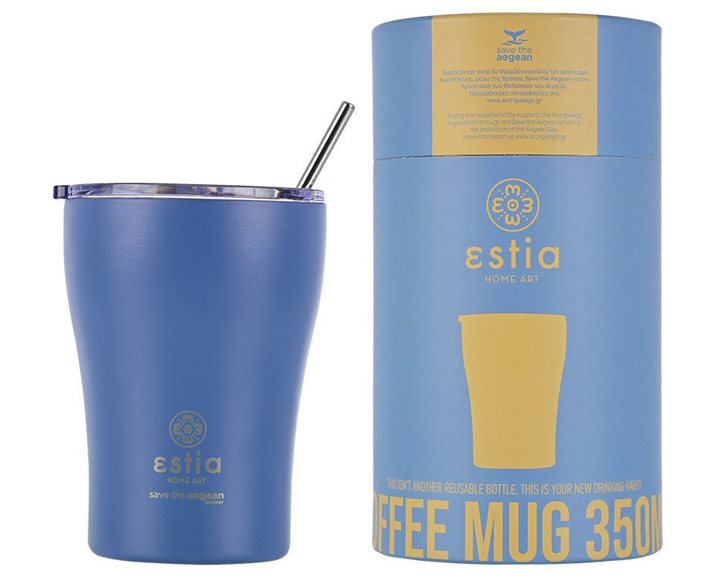 Estia Θερμός Coffee Mug Save The Aegean 350Ml Denim Blue