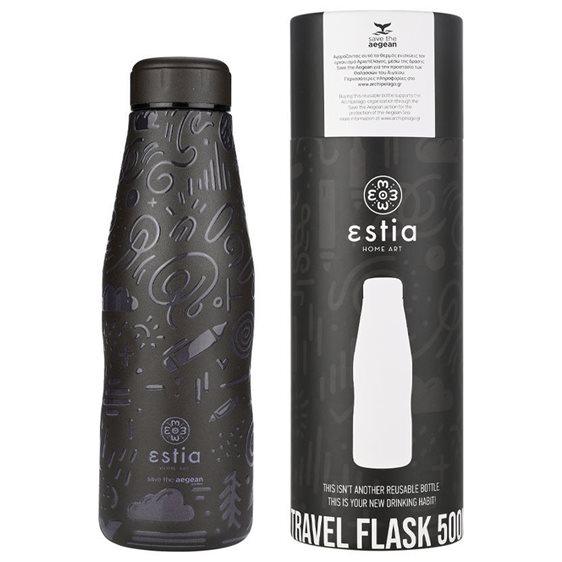 Estia Θερμός Travel Flask Save The Aegean 500Ml Noir Echo