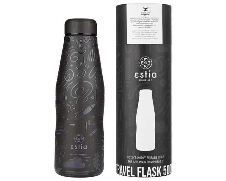 Estia Θερμός Travel Flask Save The Aegean 500Ml Noir Echo