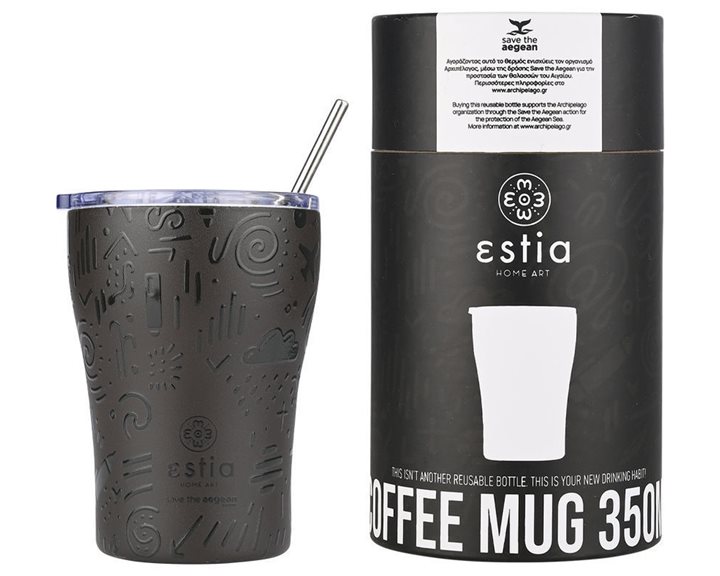 Estia Θερμός Coffee Mug Save The Aegean 350Ml Noir Echo
