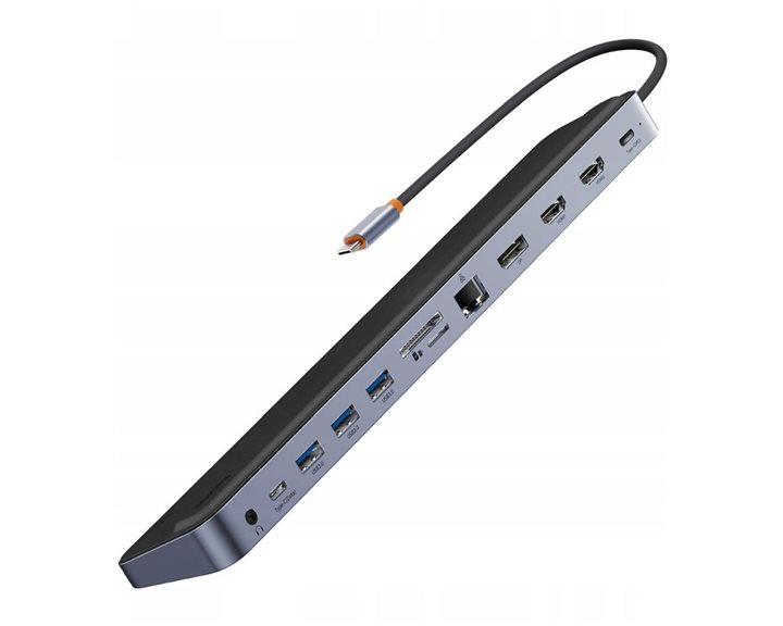 Baseus Hub 12w1 EliteJoy Gen2 series USB-C do 2xHDMI+ 3xUSB 3.0+ PD+ DP+ SD/TF+ RJ45+Type-C+ 3.5mm (dark grey) (WKSX030213) (BASWKSX030213)