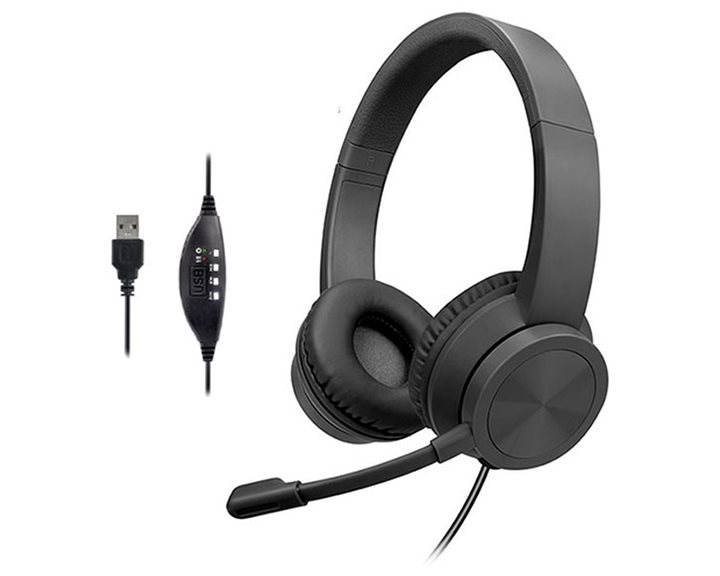 LAMTECH USB STEREO HEADPHONE WITH MIC NOISE CANCELLING BLACK
