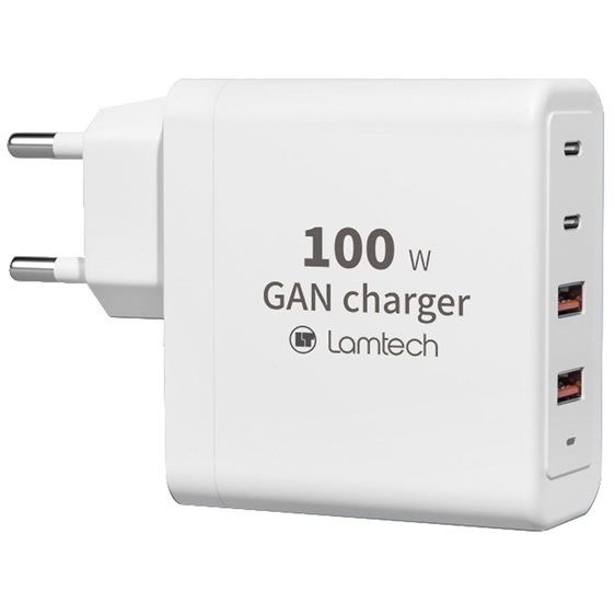 LAMTECH GaN FAST CHARGER 2xTYPE-C & 2xQC3.0 OUTPUT 100W