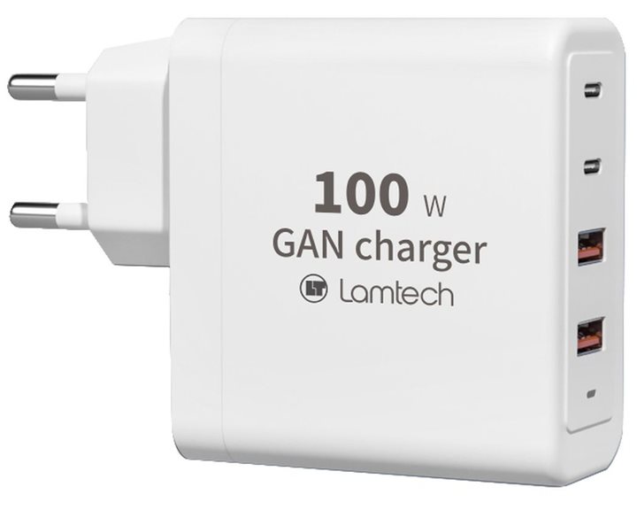 LAMTECH GaN FAST CHARGER 2xTYPE-C & 2xQC3.0 OUTPUT 100W