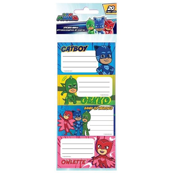 Αυτοκόλλητες ετικέτες Pj Masks 20 τμχ 5φυλ
