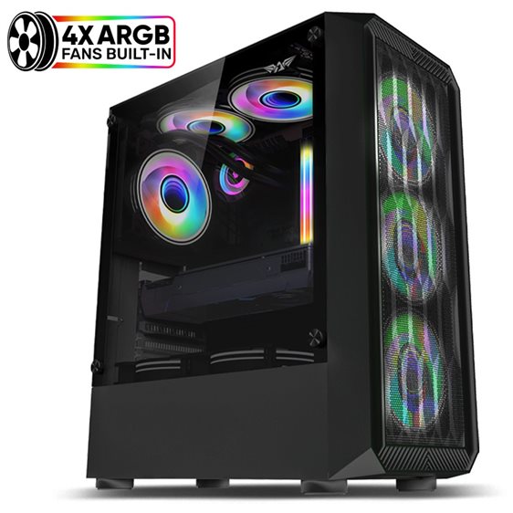 ARMAGGEDDON GAMING PC CASE WITH 4 ARGB FANS TRITRON PRO 100 BLACK