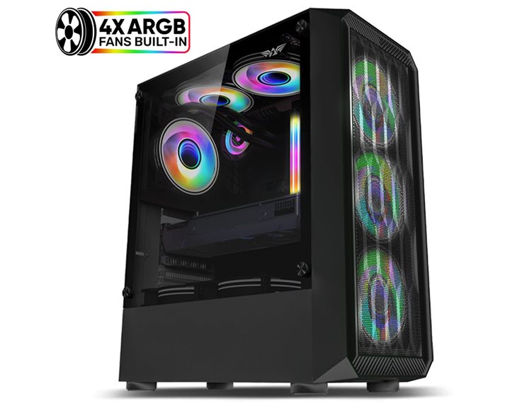 ARMAGGEDDON GAMING PC CASE WITH 4 ARGB FANS TRITRON PRO 100 BLACK