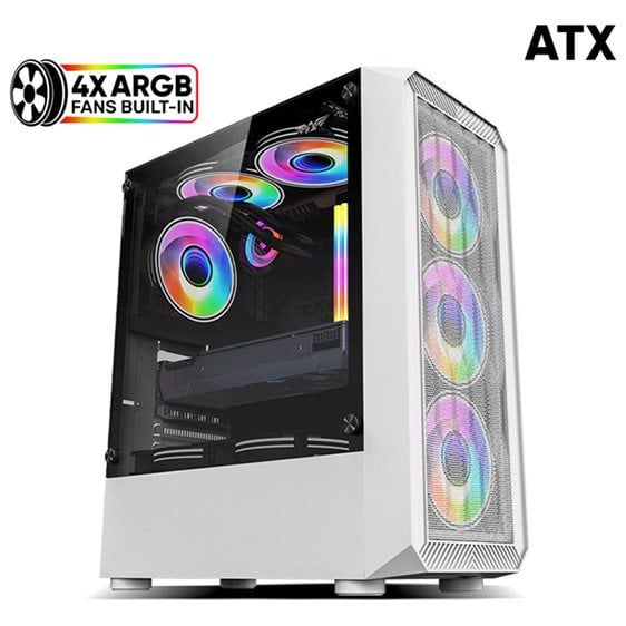 ARMAGGEDDON GAMING PC CASE WITH 4 ARGB FANS TRITRON PRO 100 WHITE