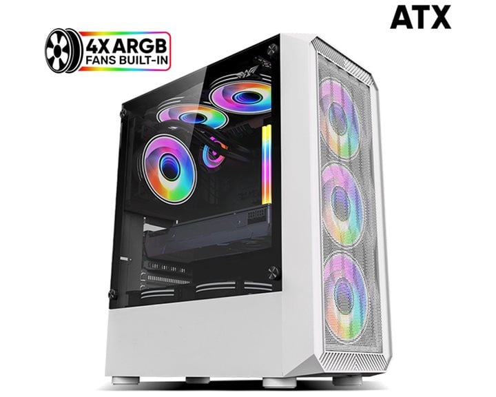 ARMAGGEDDON GAMING PC CASE WITH 4 ARGB FANS TRITRON PRO 100 WHITE