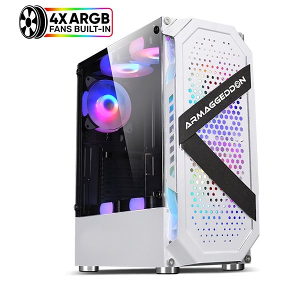 ARMAGGEDDON GAMING PC CASE WITH 4 ARGB FANS TRITRON PRO 200 WHITE