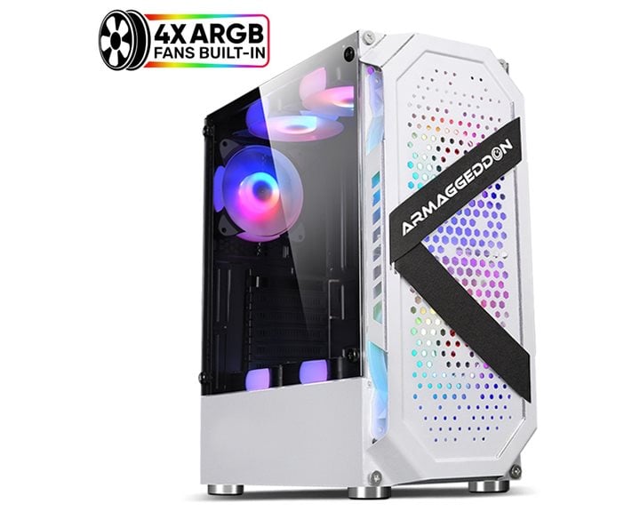 ARMAGGEDDON GAMING PC CASE WITH 4 ARGB FANS TRITRON PRO 200 WHITE