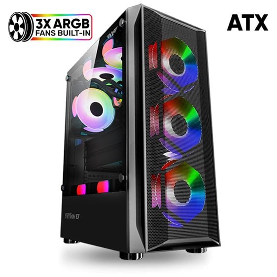 ARMAGGEDDON GAMING PC CASE DUAL CHAMBER WITH 3 ARGB FANS TRITRON 2 BLACK