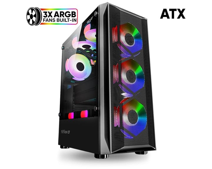 ARMAGGEDDON GAMING PC CASE DUAL CHAMBER WITH 3 ARGB FANS TRITRON 2 BLACK