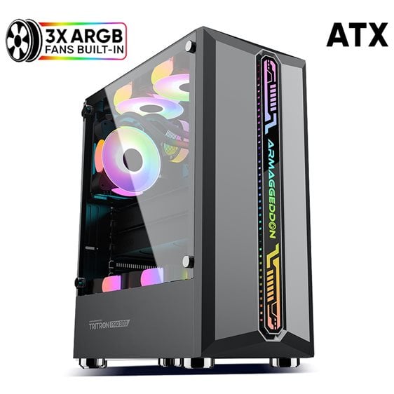 ARMAGGEDDON GAMING PC CASE WITH 3 ARGB FANS TRITRON PRO 300 BLACK