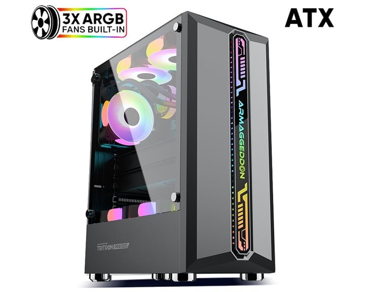 ARMAGGEDDON GAMING PC CASE WITH 3 ARGB FANS TRITRON PRO 300 BLACK
