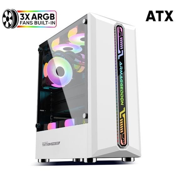 ARMAGGEDDON GAMING PC CASE WITH 3 ARGB FANS TRITRON PRO 300 WHITE
