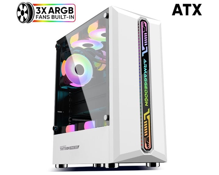 ARMAGGEDDON GAMING PC CASE WITH 3 ARGB FANS TRITRON PRO 300 WHITE